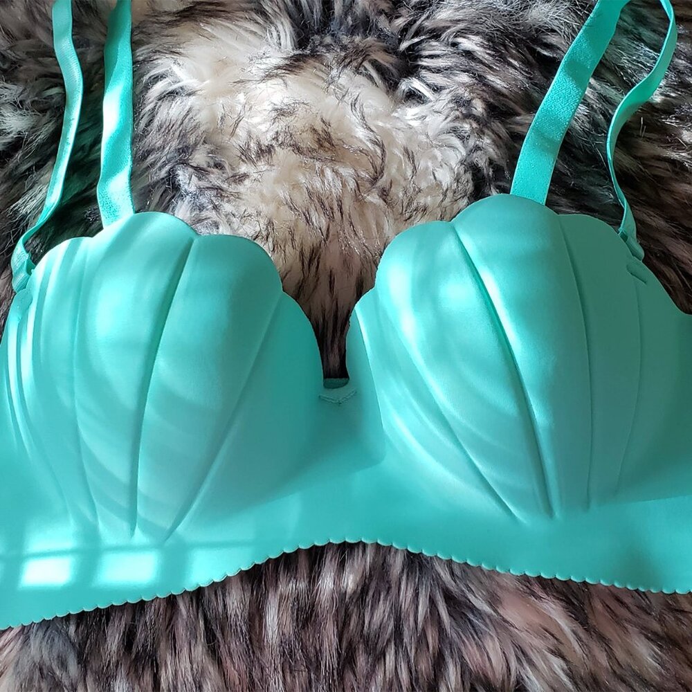 Teal mermaid seashells wireless balconette push-up bra